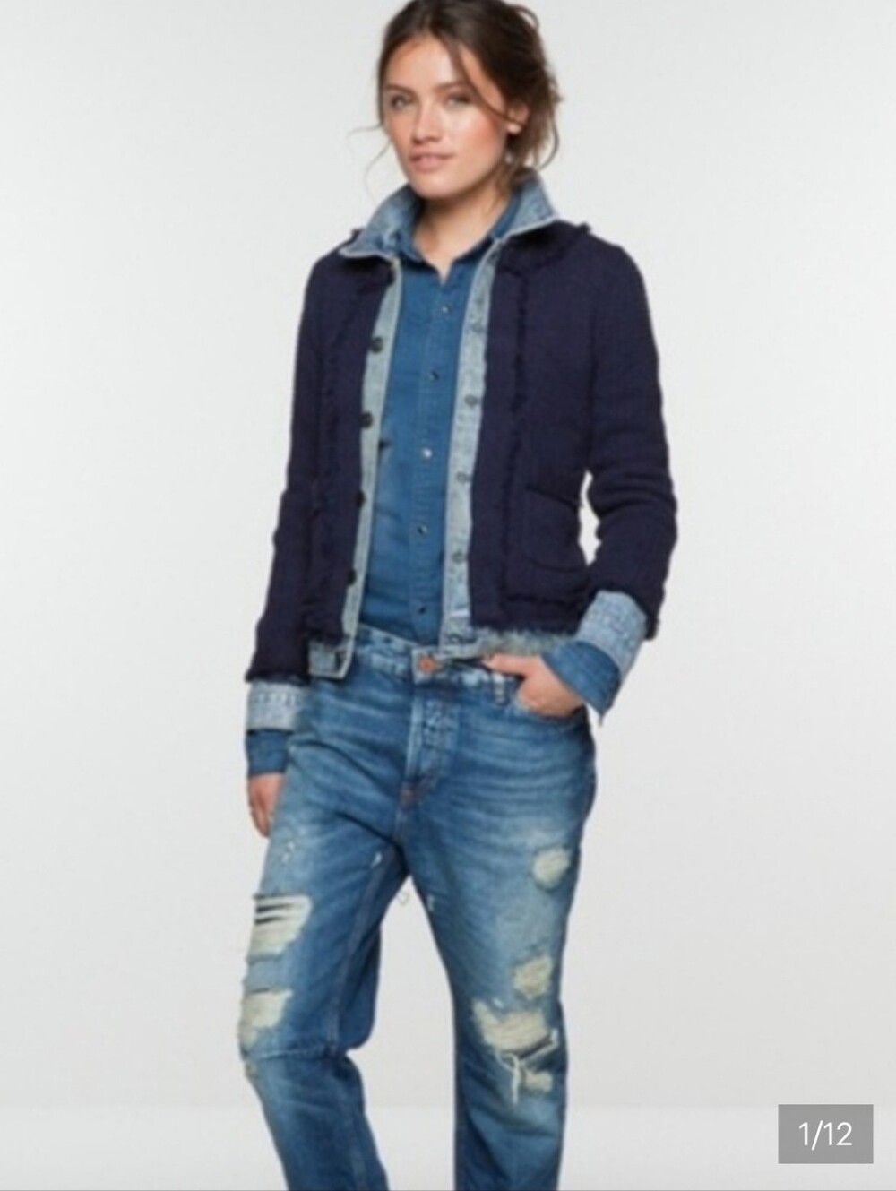 Scotch & Soda Amsterdam Beat knit and denim jacket Waffle Knit Size Small